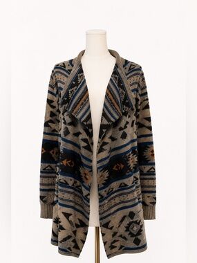 Bobeau Tribal Patterned Sweater - Blue, Black, Gray - size small